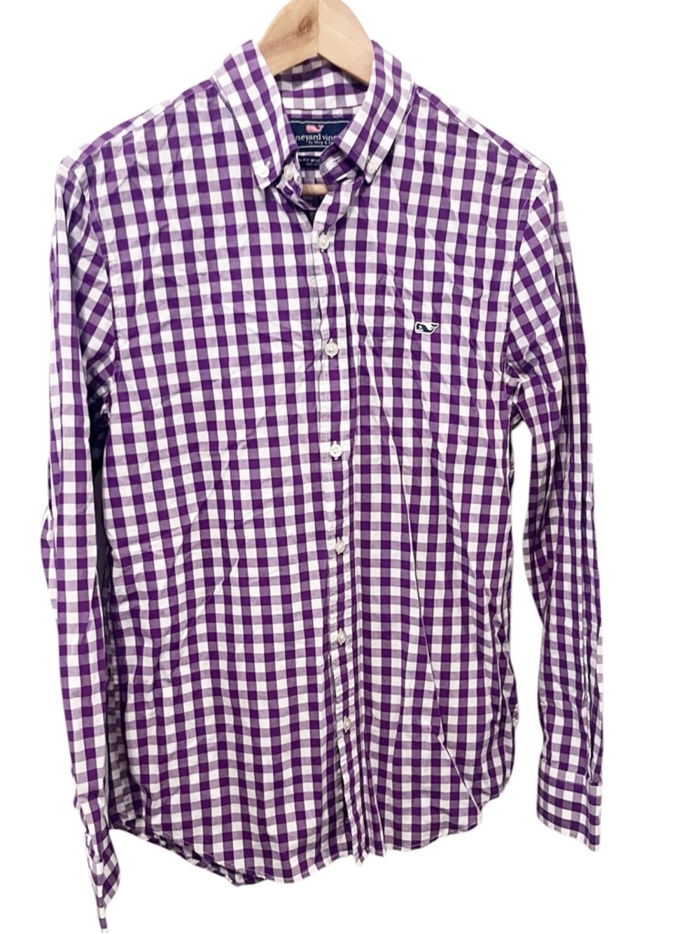 Vineyard Vines Men’s Slim Fit Whale Purple and White Gingham Button-Down Shirt